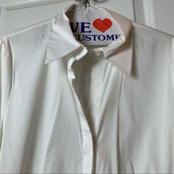 BCBG Maxazria White 3/4 Sleeve Button-Down with Ruffles Sleeves Size Large - Picture 6 of 9